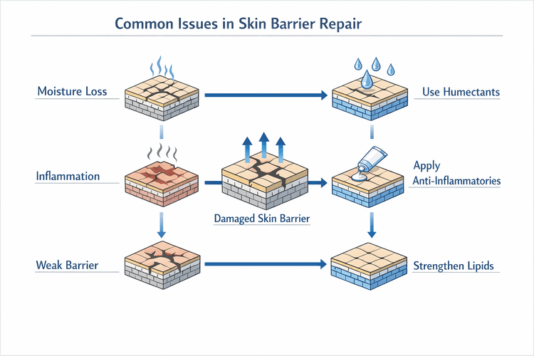 Diagram of common issues in skin barrier repair