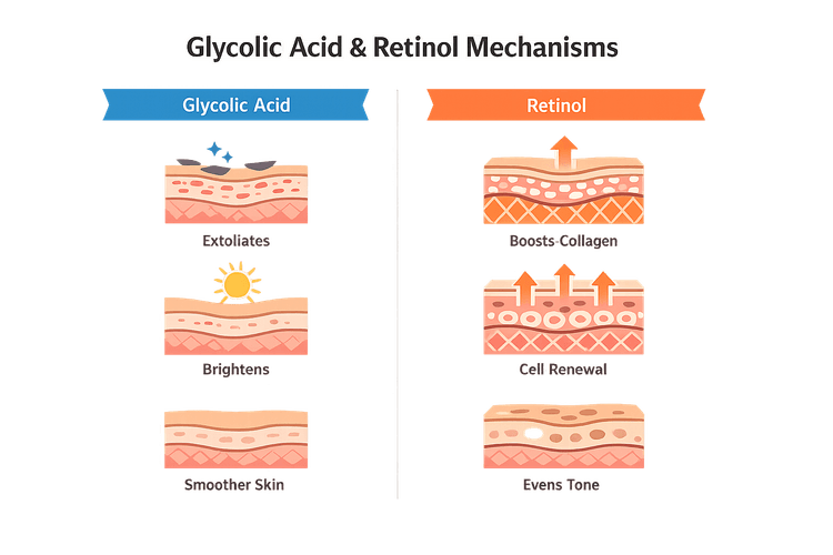 Infographic on Glycolic Acid and Retinol mechanisms