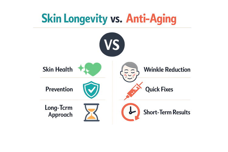 Infographic defining skin longevity and aging well skincare principles