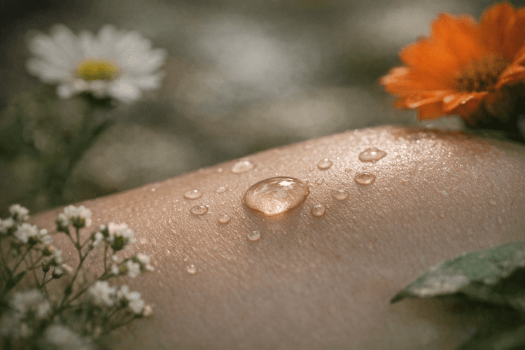 Close-up of healthy skin with natural elements